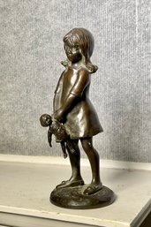 Antique French Bronze Girl With Doll (CTF10)