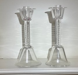 Pr. Steuben Air Twist Glass Candlesticks (CTF20)