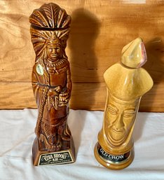 Ezra Brooks Whiskey Indian Chief And Chess Bishop Decanter (CTF10)