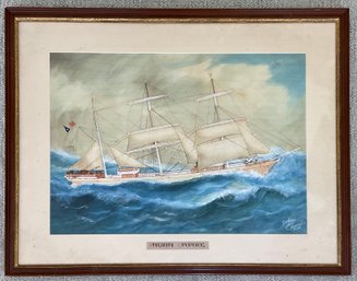 Vintage Godfrey Watercolor And Gouache, Sailing Ship Indian Empire (CTF20)