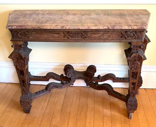 Late 19th C. American Marble Top Walnut Console (CTF30)