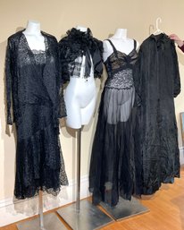 Vintage Black Dresses With Antique Lace Cape (CTF10)