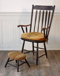 19th C. Paint Decorated Windsor Arm Chair And Stool (CTF20)