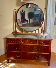 Antique Mahogany Inlaid Dresser With Mirror (CTF40)