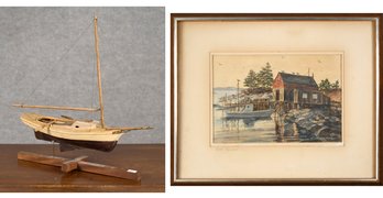 Norman Kenyon Watercolor, Cove Twilight & Boat Model (CTF20)