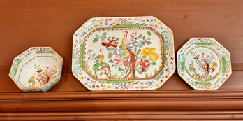 19th C. Masons Colorful Ironstone Platter & Bowl (CTF10)