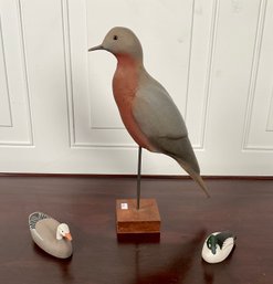 Ken Strickland Miniature Duck Decoys And A Bird On Stand (CTF20)