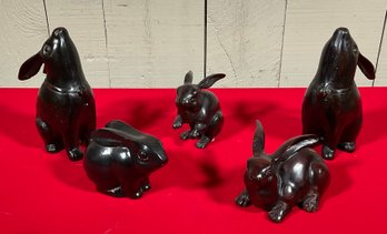 Five Vintage Wood And Metal Rabbits (CTF10)