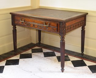 19th C. Carved Walnut Library Table With Drawer (CTF30)
