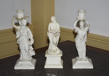 Three Antique Leeds Figural Ceramic Candlesticks (CTF10)