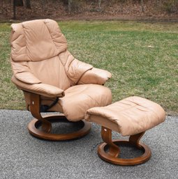 Ekornes Stressless Brown Leather Lounge Chair And Ottoman (CTF20)