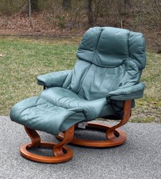 Ekornes Stressless Green Leather Chair And Ottoman (CTF20)