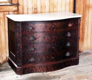 Late 19th C. Burl Wood Serpentine Chest With Marble Top (CTF40)
