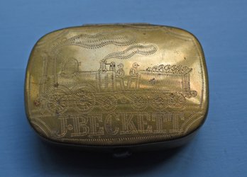 Antique English Brass Snuff Box With Early Coal Locomotive (CTF10)