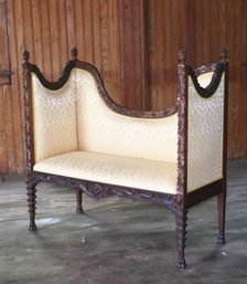 Exceptionally Carved Antique Walnut Settee (CTF30)