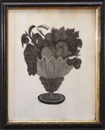 Late 19th C. Charcoal And Ink On Paper, Basket Of Fruit (CTF10)