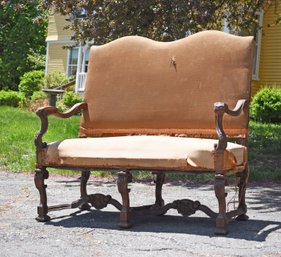 Antique Carved Walnut Open Arm Settee (CTF30)