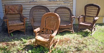 Five Vintage And Antique Wicker Chairs (CTF50)