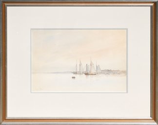 Louis K. Harlow Watercolr, Ships And Rowboat (CTF20)
