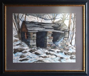 Contemporary Joe Barry Watercolor Of Stone Shed (CTF10)