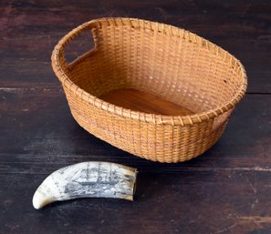 **Updated** Contemporary Nantucket Basket And Scrimshaw Composite Whales Tooth (CTF10)