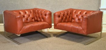 Pr. Mid-century Saddle Leather And Chrome Club Chairs (CTF40)