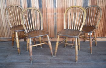 Four Antique English Elm Brace Back Chairs (CTF10)