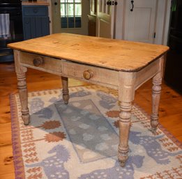 Antique Pine Kitchen Table With Two Drawers (CTF20)