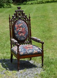 19th C. Carved Walnut Gothic Arm Chair (CTF20)