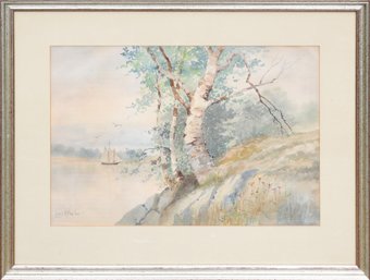 Louis K. Harlow Watercolor,  Birch Tree With Sailboat (CTF10)