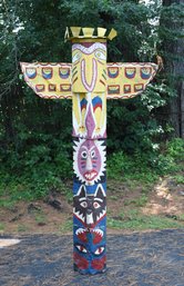 Vintage Tin And Wood Painted Totem Pole (CTF40)