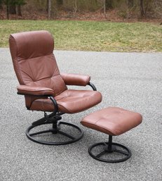 Palliser Brown Leather Chair And Ottoman (CTF20)