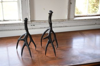Two Contemporary Metal Antler Form Candlesticks (CTF10)