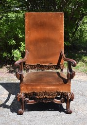 Antique European Carved Walnut Arm Chair (CTF30)