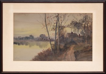 Louis K. Harlow Watercolor, Lake Side Town (CTF20)