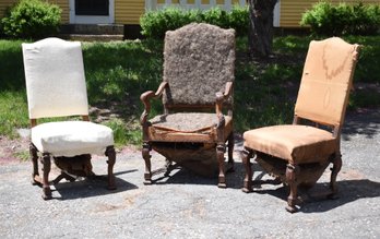 Three Late 19th C. Carved Walnut Chairs (CTF40)