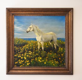 Vintage Oleograph, Horse In Wildflowers (CTF30)