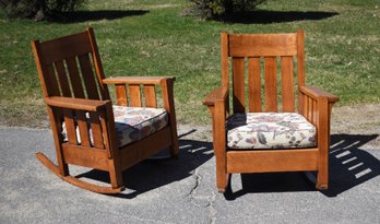 Pr Antique Mission Oak Rocking Chairs (CTF40)