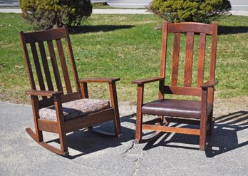 Two Vintage Mission Oak Rocking Chairs (CTF40)