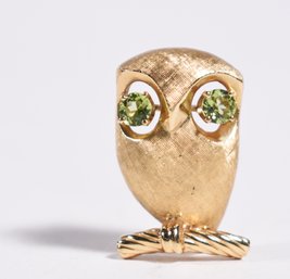 Vintage 14k Gold Owl Pin With Peridot Eyes (CTF10)