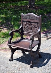 Antique Arts & Crafts Carved Oak Chair (CTF30)