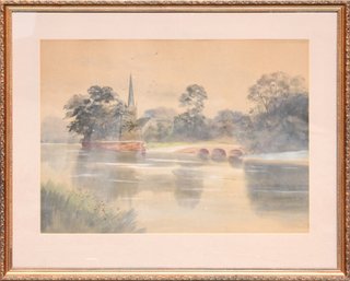 Louis K. Harlow Watercolor, Village Scene (CTF20)