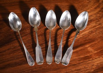 Five Antique Coin Silver Tablespoons, 9.3 TOz (CTF10)