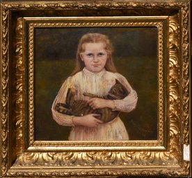 Hilah P Livermore 1892 Oil On Board, Girl With Cat (CTF10)