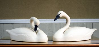 Good Pair Of C.E. Franti Carved And Painted Swans (CTF30)