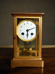 Antique Marti Signed French Brass And Glass Mantle Clock (CTF20)
