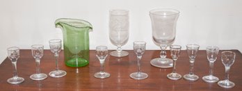 Antique Blown And Etched Glass, 12 Pcs (CTF30)