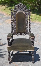 Antique Jacobean Style Carved Walnut Arm Chair (CTF30)