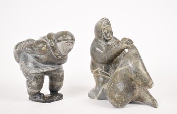 Two Vintage Inuit Soapstone Carvings, Men (CTF10)
