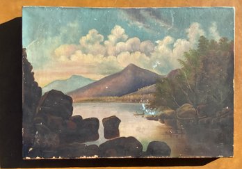 19th C. Primitive On Canvas, River Scene (CTF10)